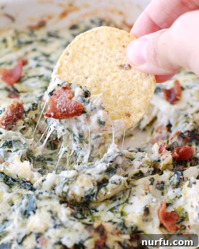 15 Next-Level Dips for Your Best Party Yet 10 Rich and creamy Cheesy Bacon Spinach Artichoke Dip, an elevated classic.