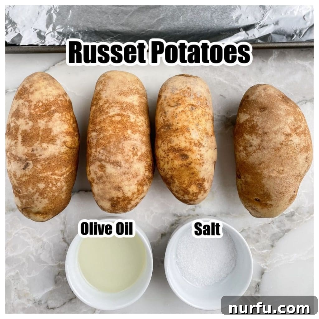 Optimal Potato Bake Time at 400 3 Potatoes and bowl of oil and salt.