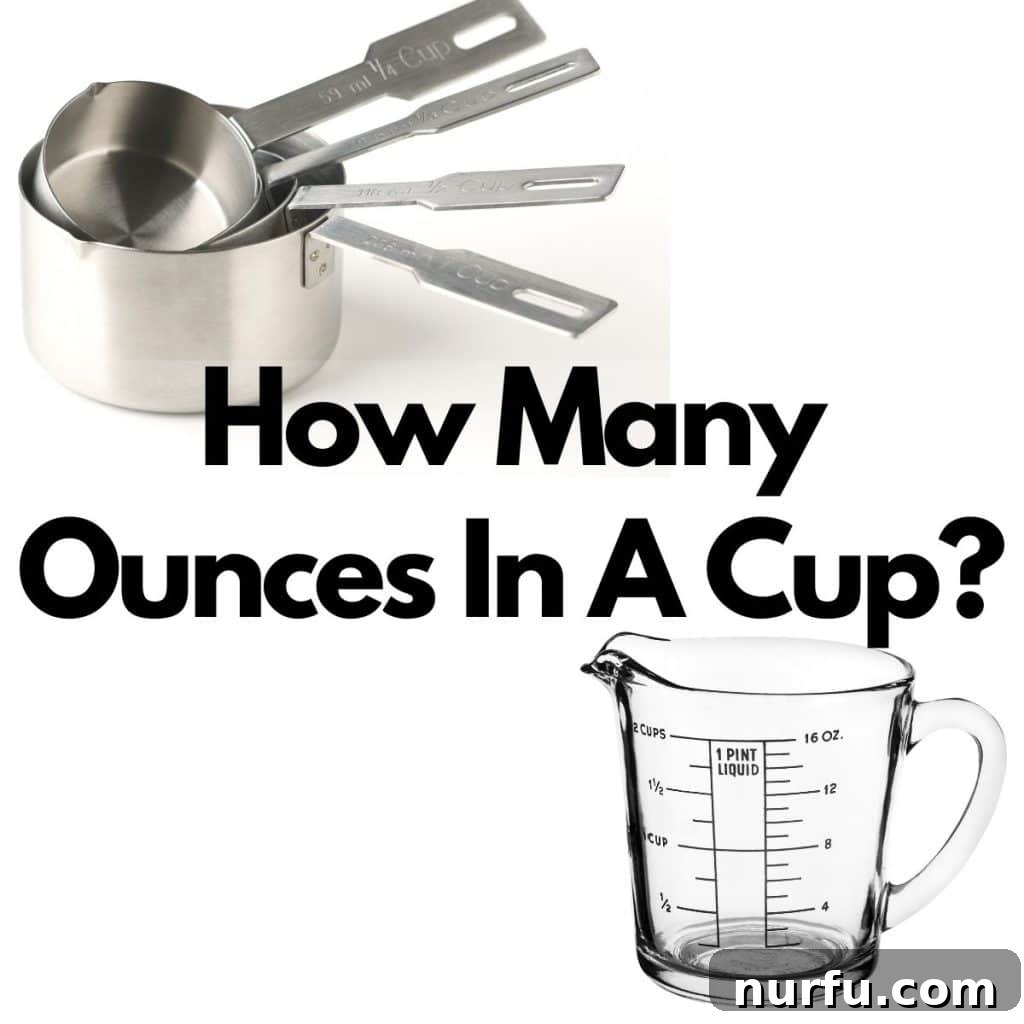 Essential Ounce to Cup Measurement Guide 2 Measuring cups and spoons laid out on a kitchen counter, ready for cooking and baking tasks.