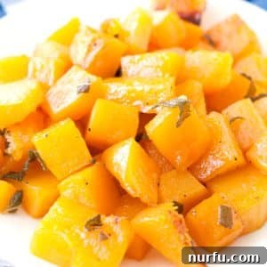 Plate with roasted butternut squash.