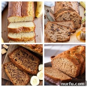 A stack of golden brown banana bread French toast slices, topped with syrup or fruit, on a plate.