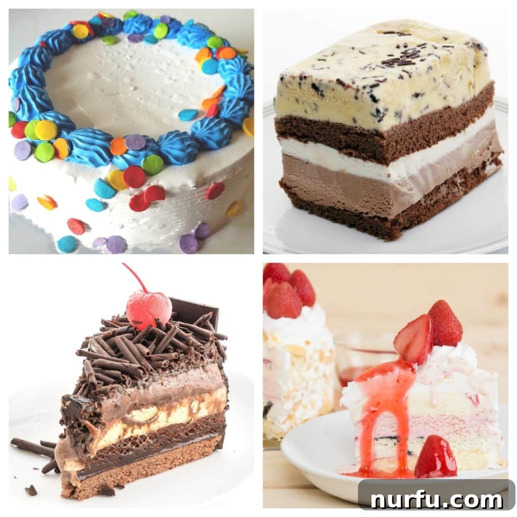 25 Irresistible Ice Cream Cakes 2 Birthday cake, chocolate layer cake, strawberry cake.