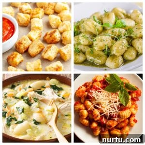 Gnocchi in pesto sauce, marinara, and gnocchi soup.
