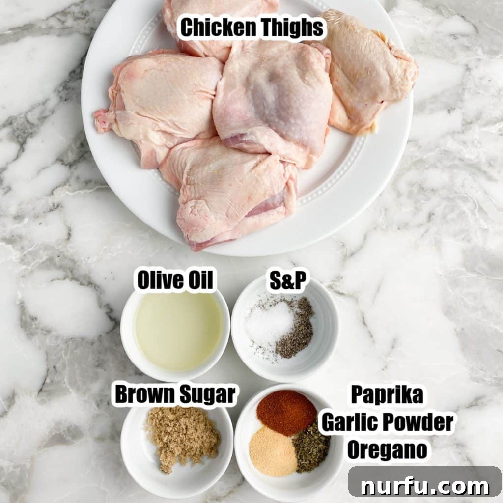 Get Juiciest Chicken Thighs The 350 Degree Bake Time Revealed 3 Plate of chicken thighs, bowl of olive oil, brown sugar, and seasonings prepared for mixing.