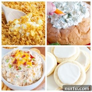 27 Irresistible Sour Cream Recipes 3 Cheesy potatoes, bread bowl with spinach dip, sugar cookies with frosting.