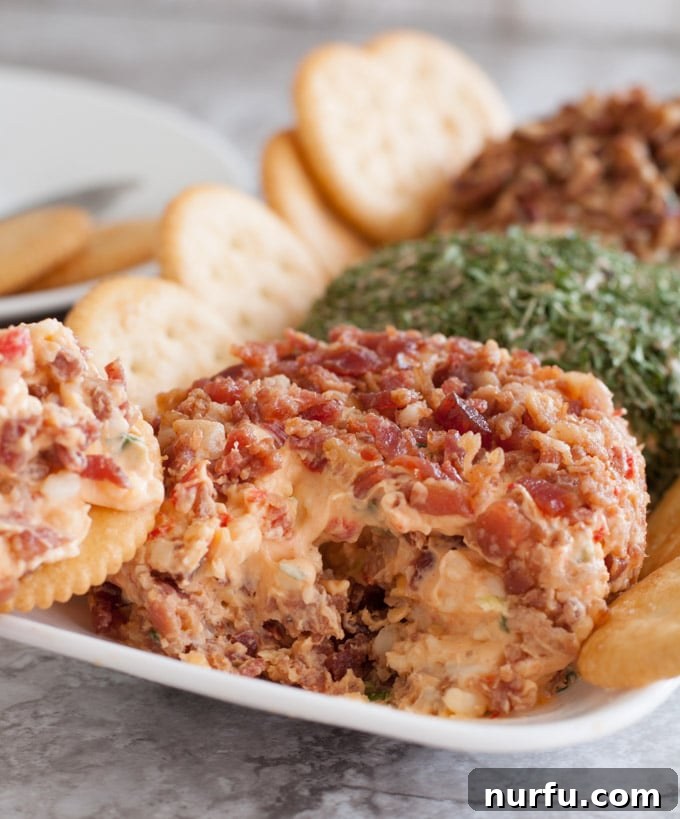 Ultimate Pimento Cheese Ball 3 cheese ball with crackers