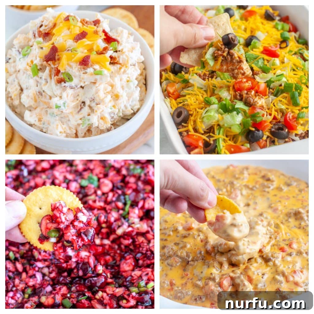 35 Showstopping Party Dips 2 Cream cheese dip, taco dip, cranberry dip, and sausage dip. A selection of popular dip recipes for any gathering.