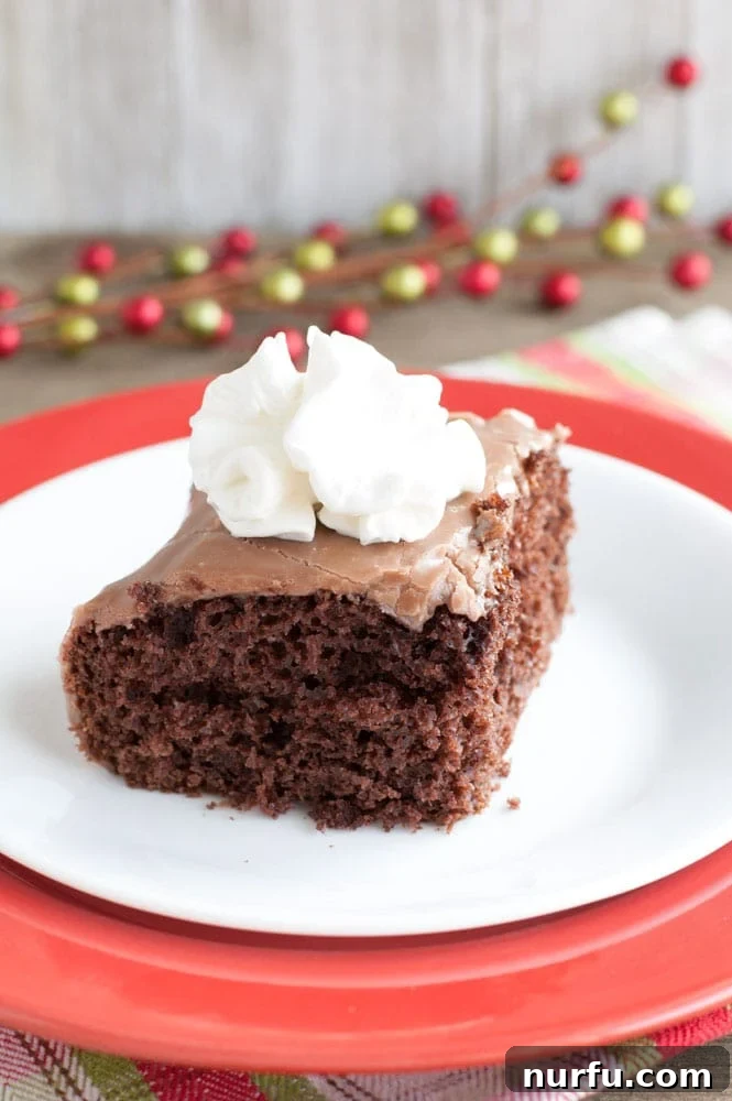 Hot Chocolate Poke Cake makes a great Holiday dessert Finished Hot Chocolate Poke Cake