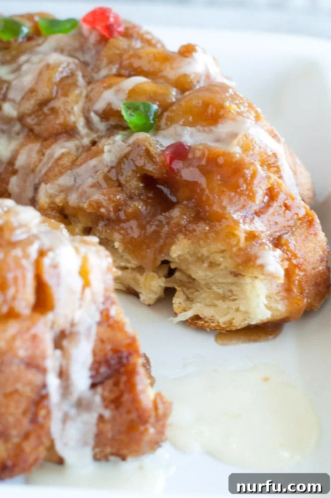 Holiday Monkey Bread with a piece cut
