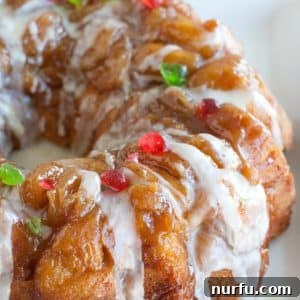 Pull apart bread with green and red cherries.