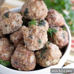 Turkey meatballs in a bowl on a table.