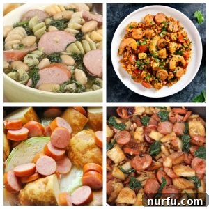 Turkey kielbasa soup, kielbasa cabbage, kielbasa and sausage.