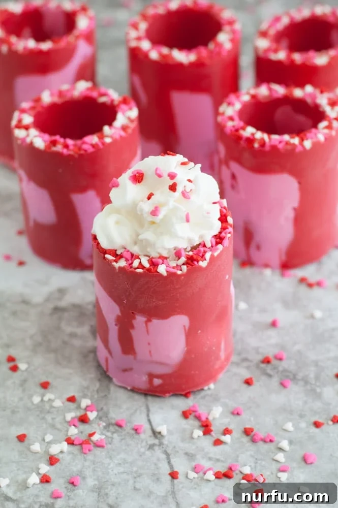 Valentine's Day Chocolate Shot Glasses 2 Valentine's Day Chocolate Candy Shot Glasses filled with whipped cream and sprinkles