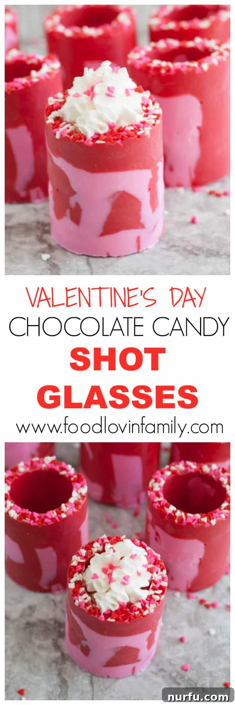Valentine's Day Chocolate Shot Glasses 6 Red and pink candy glasses ready to be filled.