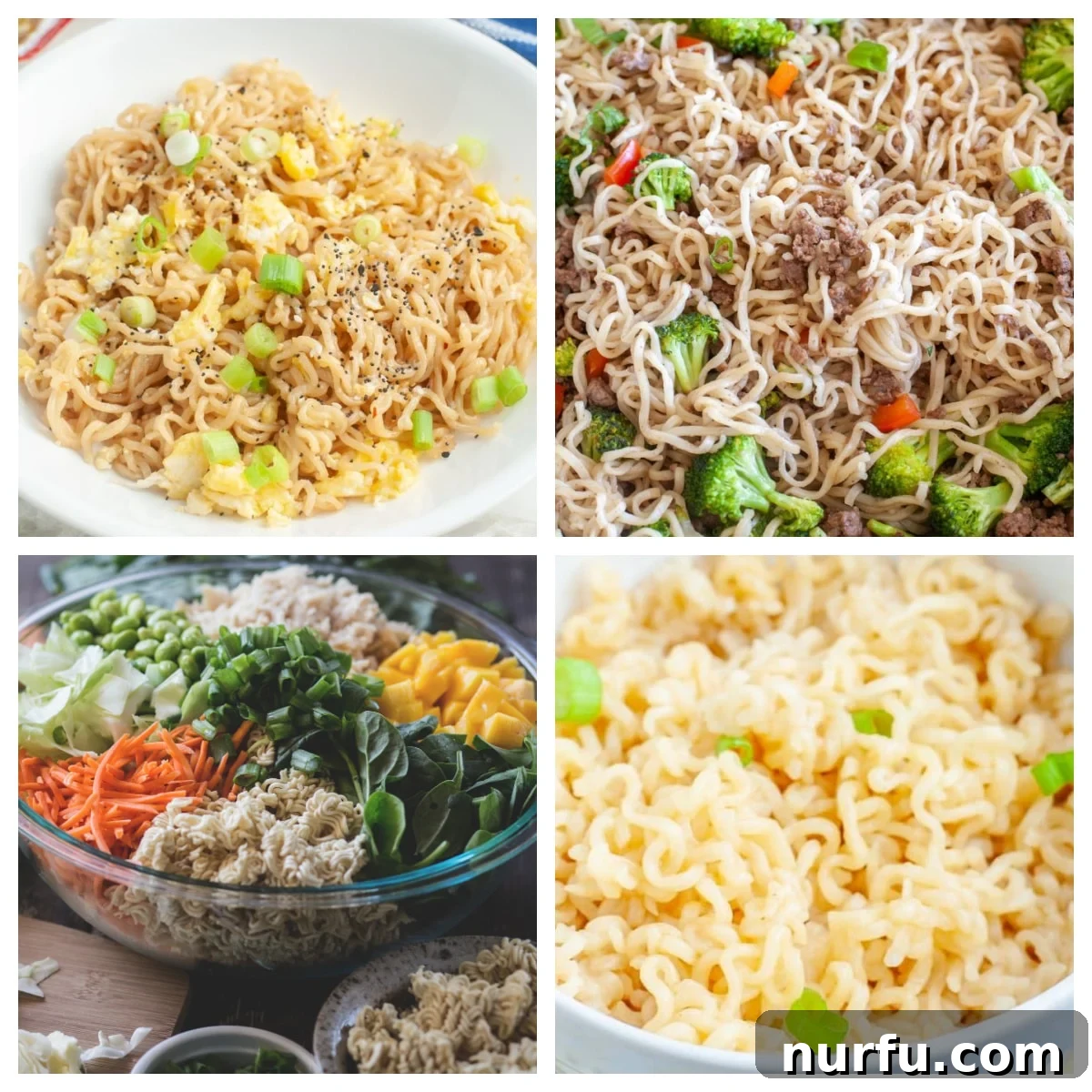 31 Ultimate Ramen Creations 2 A vibrant collage featuring a steaming bowl of ramen noodles, a refreshing ramen noodle salad, and a savory beef and ramen stir-fry, showcasing the diverse appeal of ramen dishes.