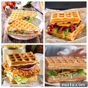 Four different waffle sandwiches.
