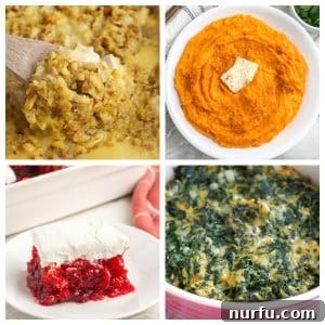 Elevate Your Turkey: 31 Must-Try Side Dishes 3 Stuffing, whipped sweet potatoes, spinach, cranberries.