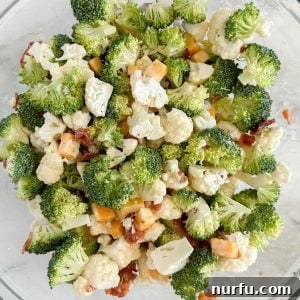Broccoli cauliflower salad in a bowl.