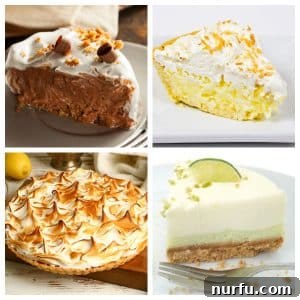 Chocolate cream pie, banana cream pie, and key lime pie.