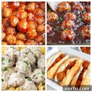 Meatballs in sauce and meatball sub.