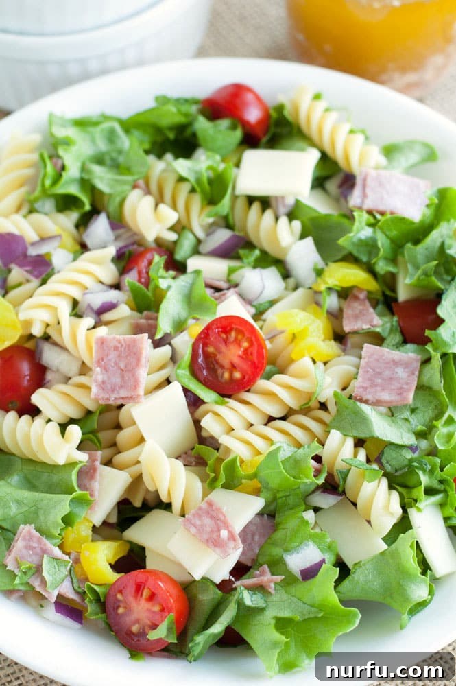 Italian Sub Pasta Salad Italian Sub Pasta Salad in a large bowl