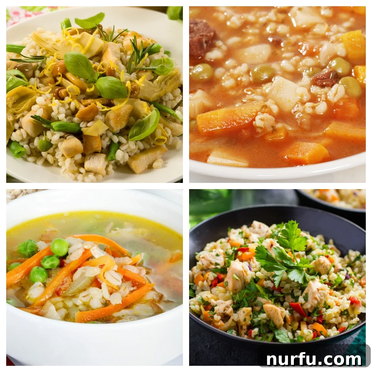 Barley Reimagined: Flavorful Recipes for Every Occasion 2 A vibrant barley salad and a comforting bowl of barley soup, showcasing the versatility of barley in healthy and delicious meals.
