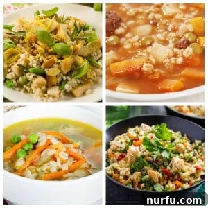 Barley salad and barley soup.