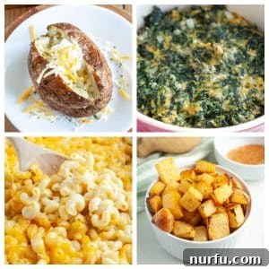31 Side Dishes for Prime Rib Perfection 3 Baked potato, spinach casserole, mac and cheese, and roasted rutabaga.
