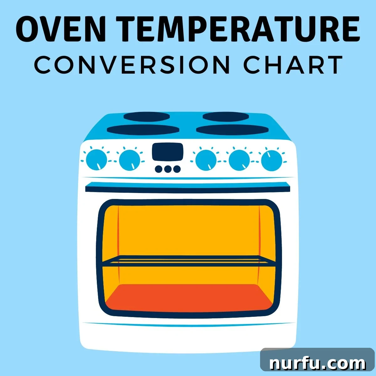 Oven Temperature Converter Fahrenheit To Celsius 2 Graphic of an oven, illustrating temperature conversion.