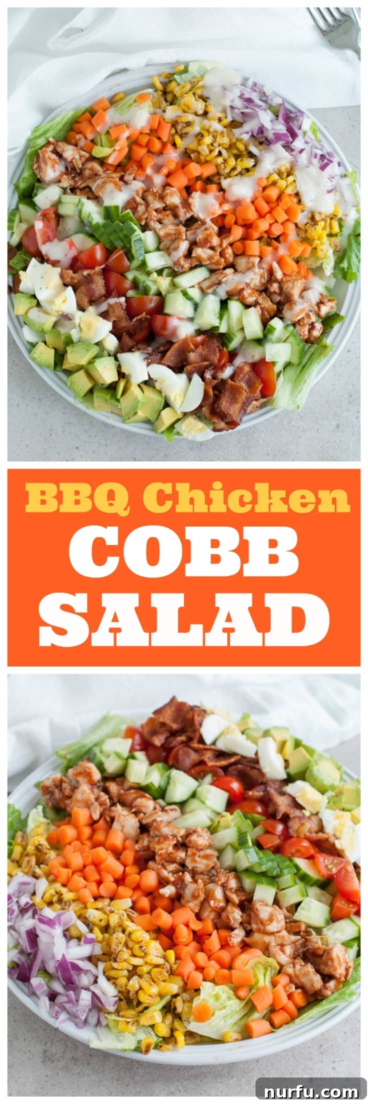 Smoky BBQ Chicken Cobb Salad 6 A visually appealing Pinterest-optimized image of a BBQ chicken salad in a rustic wooden bowl on a light background, highlighting its fresh ingredients and making it shareable.
