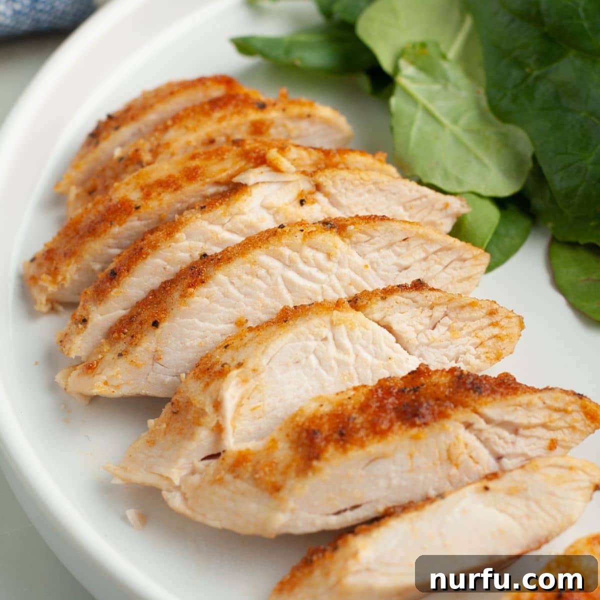 31 Perfect Side Dishes for Potato Salad 14 Sliced chicken on a plate with lettuce.