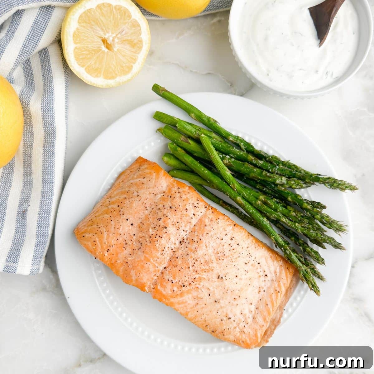 31 Perfect Side Dishes for Potato Salad 17 Cooked oven and asparagus on a plate.