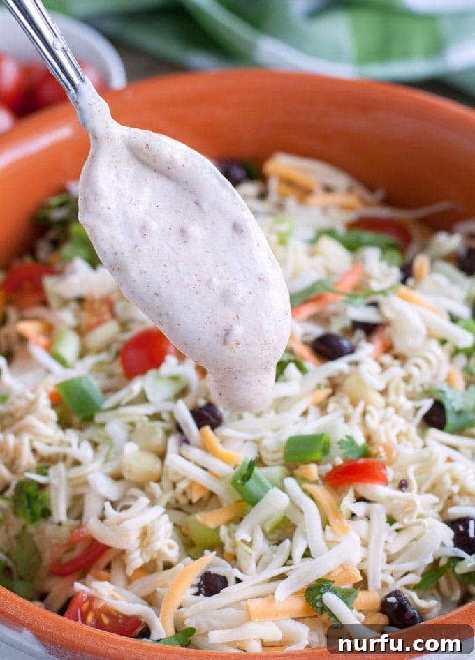 Ramen Noodle Taco Salad with homemade dressing.