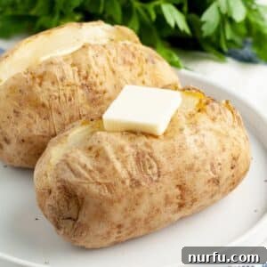 Baked potatoes on a plate.