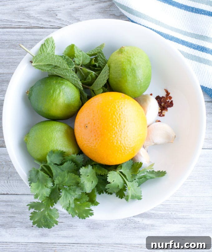 Mojo Pork Tenderloin Bowl with orange, mint, cilantro, lime and garlic