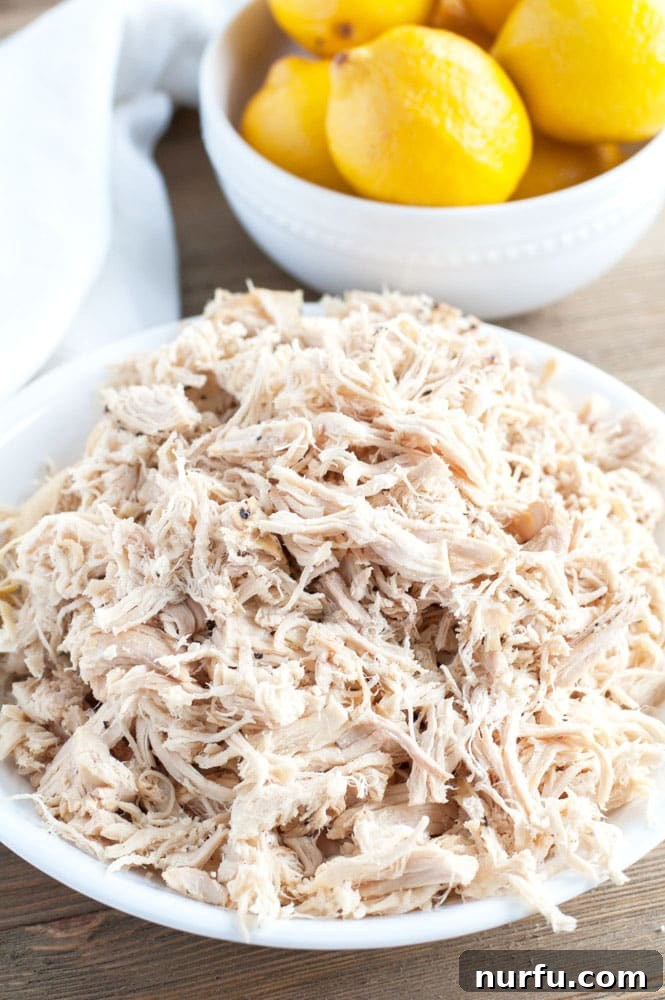 Slow Cooker Creamy Lemon Chicken Spaghetti shredded creamy lemon chicken pasta