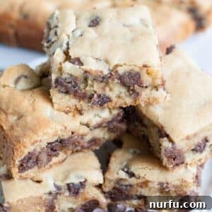 Gooey Brown Sugar Congo Bars 8 Stack of chocolate chip congo bars.