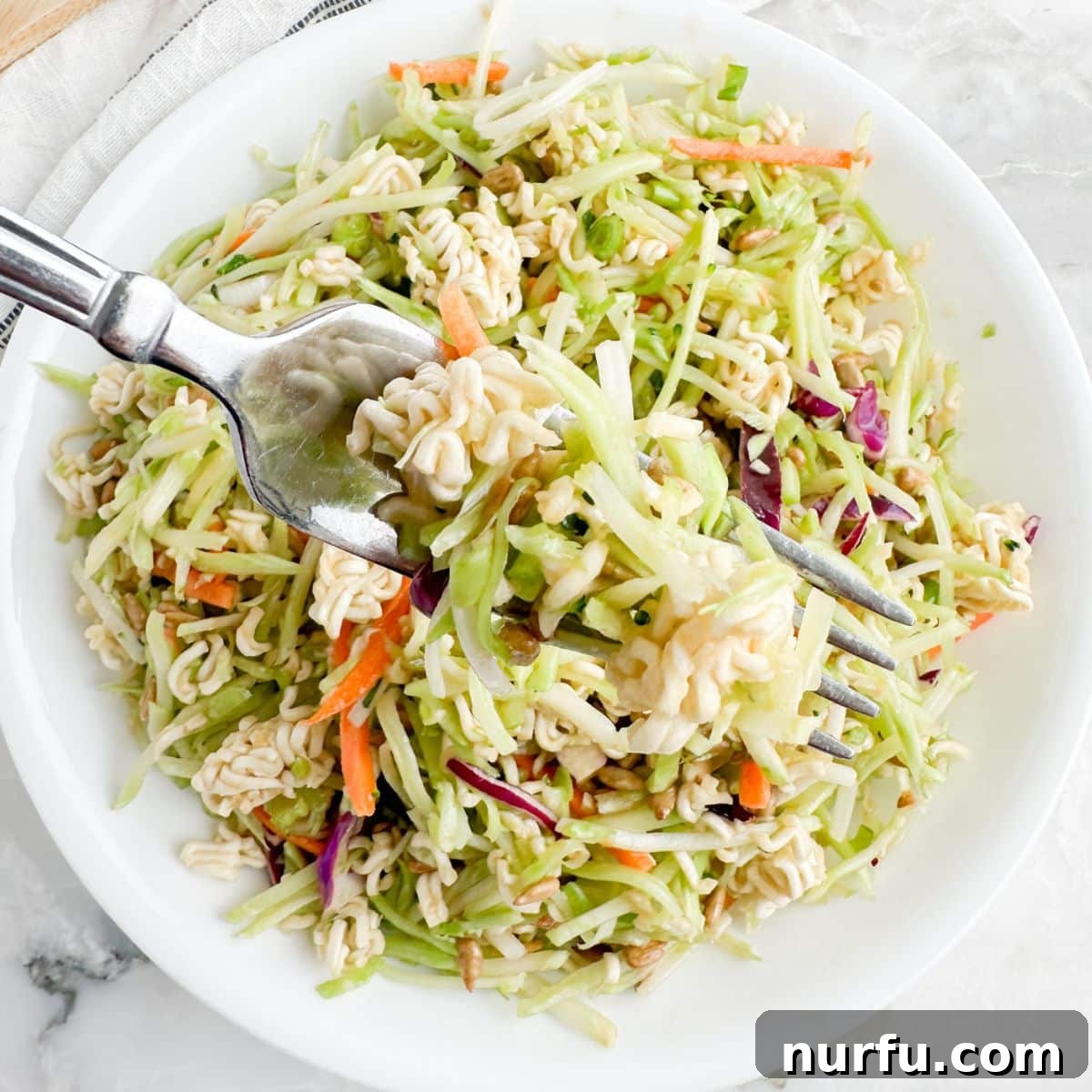 Crunchy Ramen Broccoli Salad 7 Bowl of broccoli slaw.