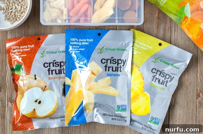 Variety of Crispy Fruit snacks for road trips