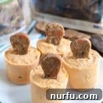 Pawsome Homemade Dog Popsicles 3 Frozen pumpkin dog treats on a plate.