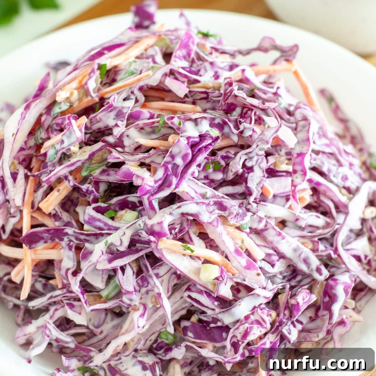 Savoring Freedom: 37 Delicious Memorial Day Recipes 23 A generous serving of vibrant red cabbage slaw, showcasing its crisp texture and colorful appeal.