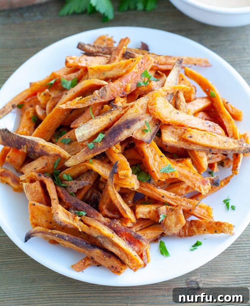 plate of sweet potato fries Sweet potato fries recipe served with a dipping sauce