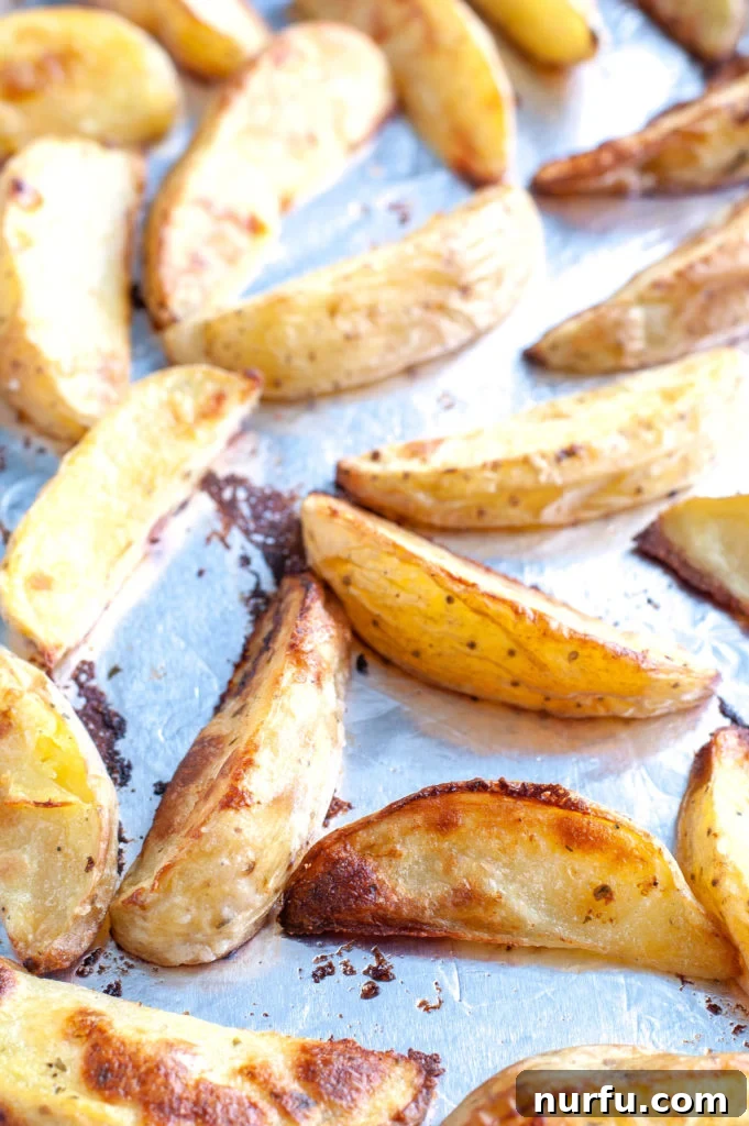 ranch potato wedges Potato wedges on baking sheet