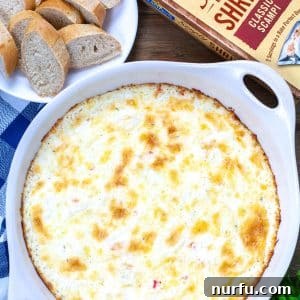 Baking dish with shrimp dip.