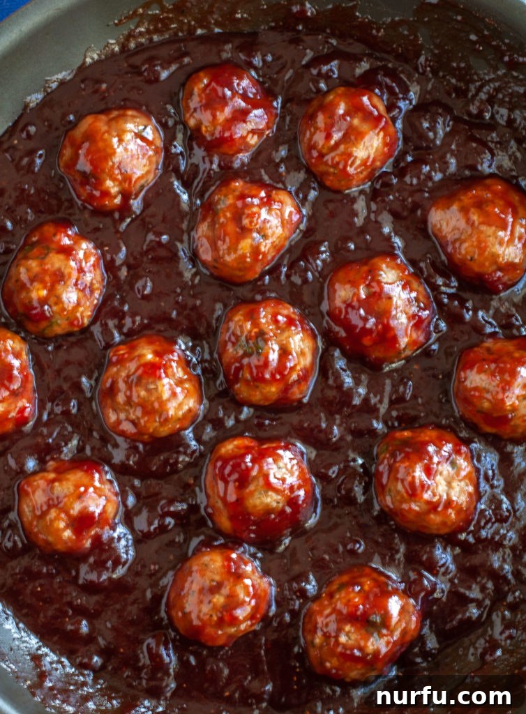 Plate of cranberry BBQ turkey meatballs ready to be served Turkey Meatballs