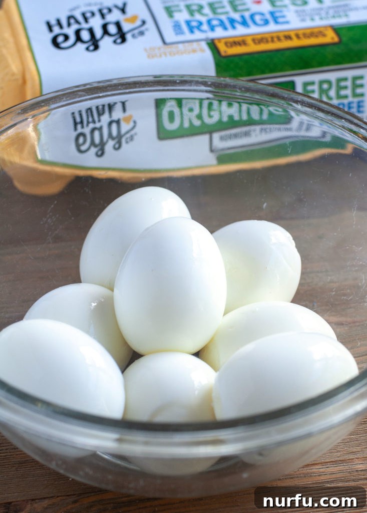 Perfectly Creamy Homemade Egg Salad 2 A bowl of freshly chopped hard-boiled eggs, ready to be mixed.