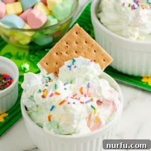A bowl of marshmallow dip with a graham cracker.