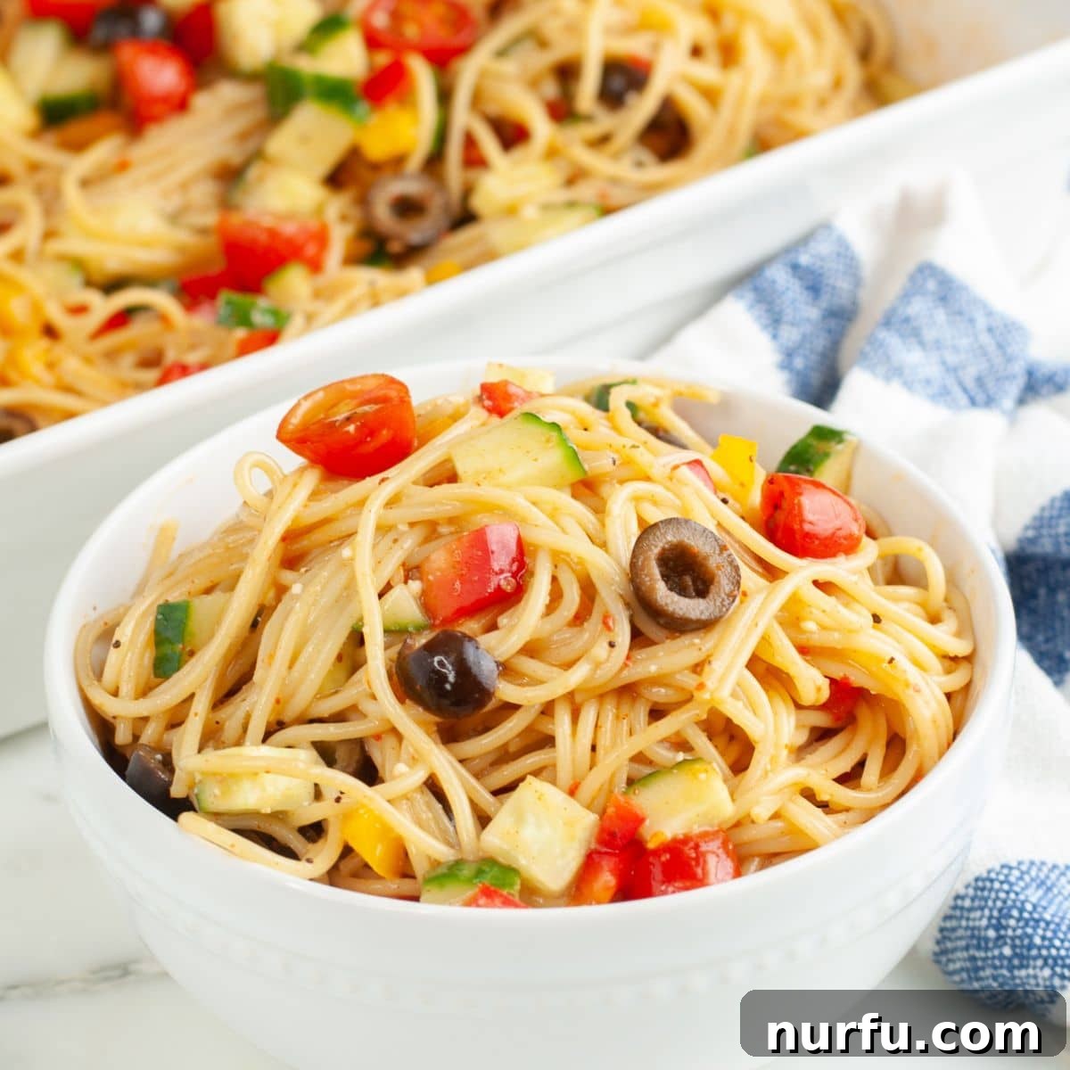 Zesty Spaghetti Salad 10 Bowl of spaghetti salad.