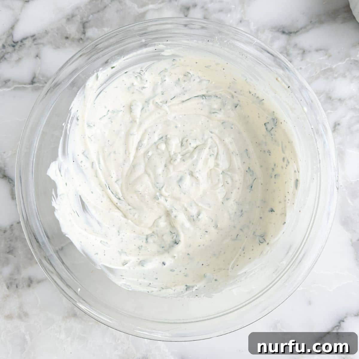 Creamy Ranch Pasta Salad Recipe with Bacon and Veggies 5 Bowl of ranch dressing.