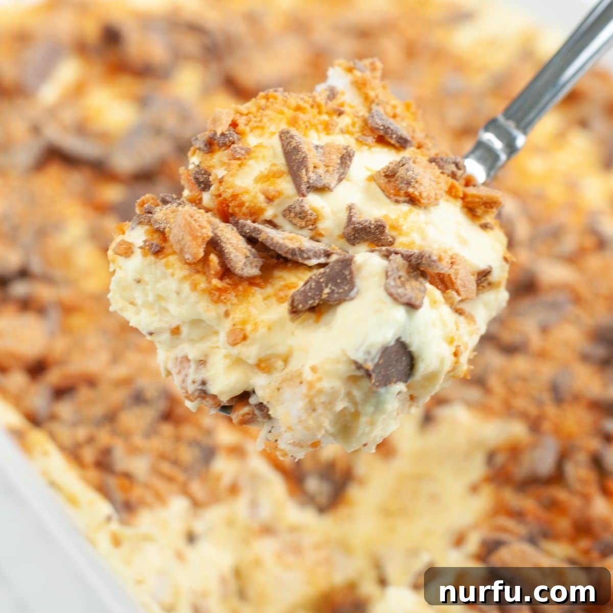 Irresistible Butterfinger Dessert Recipes for Chocolate Lovers 2 Spoon with Butterfinger dessert.
